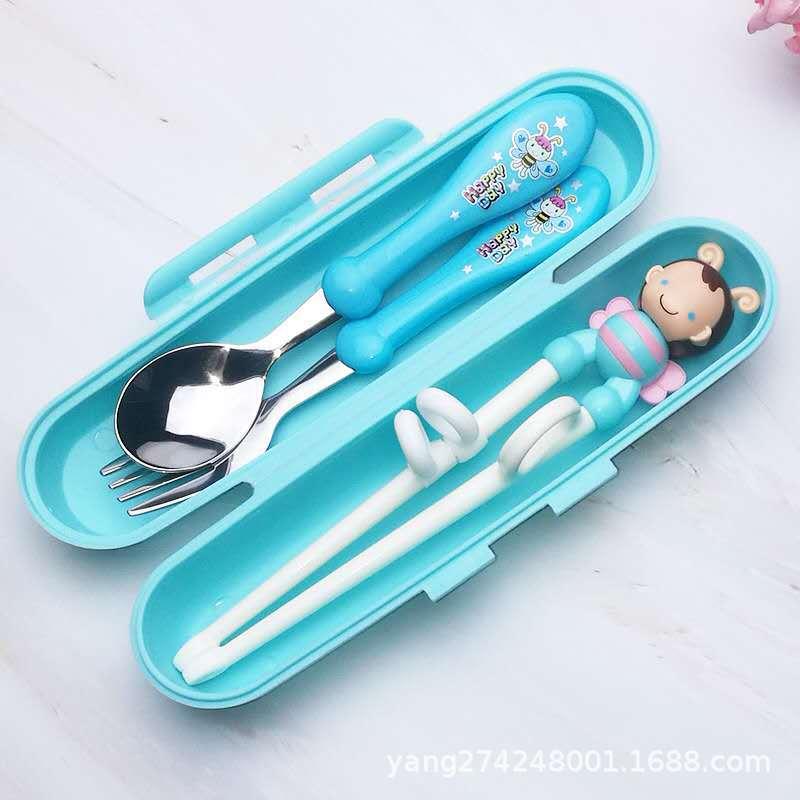 食器セット 子供用 ベビー 幼児 練習用箸 トレーニング箸 ステップアップ式 3ヶ月から 滑り止め ステンレス ABS樹脂 ミツバチ柄 かわいい 4点セット