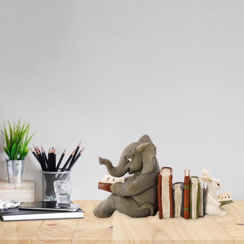 ブックエンド ゾウ うさぎ 彫像 樹脂製 おしゃれ かわいい 本立て 装飾 置物 オブジェ インテリア雑貨 アニマルモチーフ 欧風 エレガント 書斎 リビング 玄関 ギフト プレゼント
