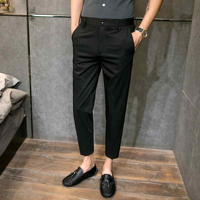 パンツ メンズ 九分丈 スリムフィット ストレッチ 春夏 薄手 ノーアイロン 韓国風 トレンド 着回し ビジネス オフィス フォーマル テーパード スラックス