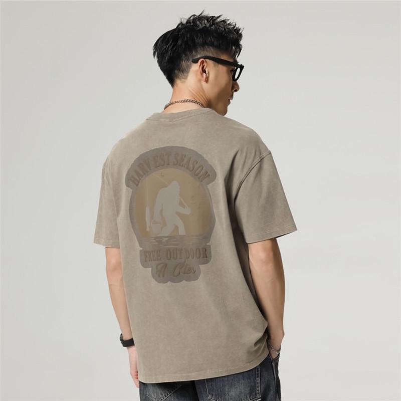 Tシャツ メンズ 春夏 吸湿速乾 ヘビーウェイト 半袖 ビッグシルエット ウォッシュ加工 アメリカンヴィンテージ風 クルーネック 綿100% ロゴ プリント ストリート カジュアル