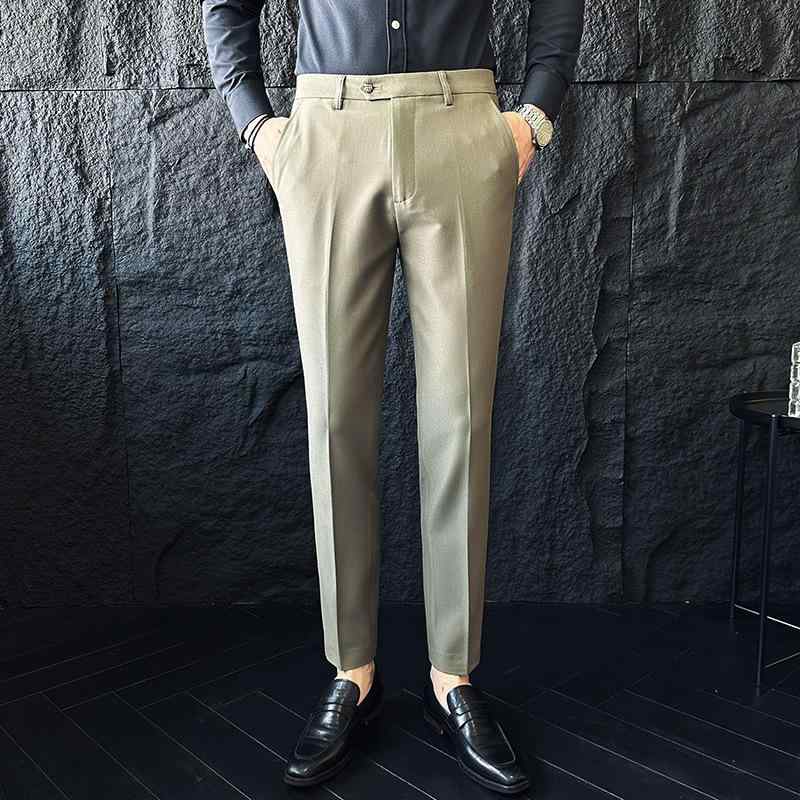 スラックス メンズ オールシーズン対応 スリム 防シワ ストレッチ ドレープ感 テーパード ビジネス カジュアル ロングパンツ ミッドハイウエスト 男性用 通勤 オフィス ボトムス