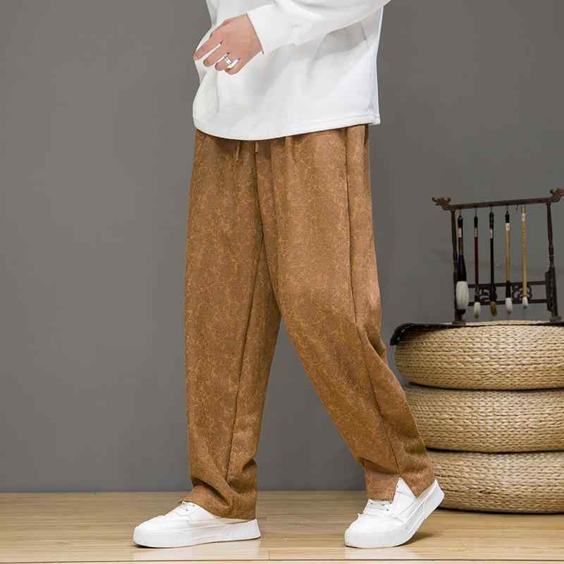 パンツ メンズ 秋冬 チャイナ風 レトロ ヴィンテージ調 フェイクスエード 総柄プリント ゆったり ルーズフィット カジュアル 部屋着 ロングパンツ ストレート
