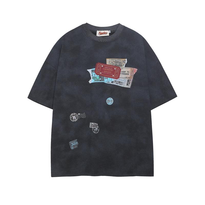 Tシャツ メンズ レディース ユニセックス 春夏 アメリカンヴィンテージ アメカジ ダメージ加工 タグ風 プリント コットン100% クルーネック 半袖 ゆったり オーバーサイズ カジュアル 着回し抜群 トップス