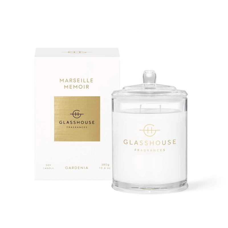 Glasshouse Fragrances マルセイユ メモワール キャンドル トリプルの香り 天然大豆ワックスブレンド 芯2本 ガラスジャー 燃焼時間65時間 クチナシ 13.1オンス (380g)