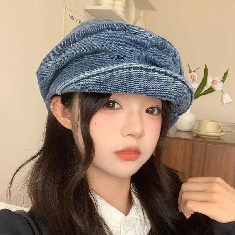 キャスケット レディース 秋冬 デニム 柔らかつば ベレー帽 画家帽 八角帽 レトロ 韓国風 日系 ストリートファッション 学生 日よけ 通気性 防風