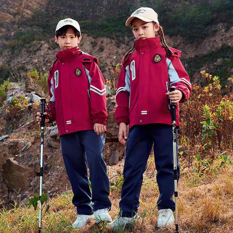 スクール キッズ 男女兼用 子供 小中学生 防寒 撥水 防風 アウトドア スポーツ フード付き ジップアップ 三点セット アウター パンツ セットアップ 秋冬 カジュアル ポリエステル 赤