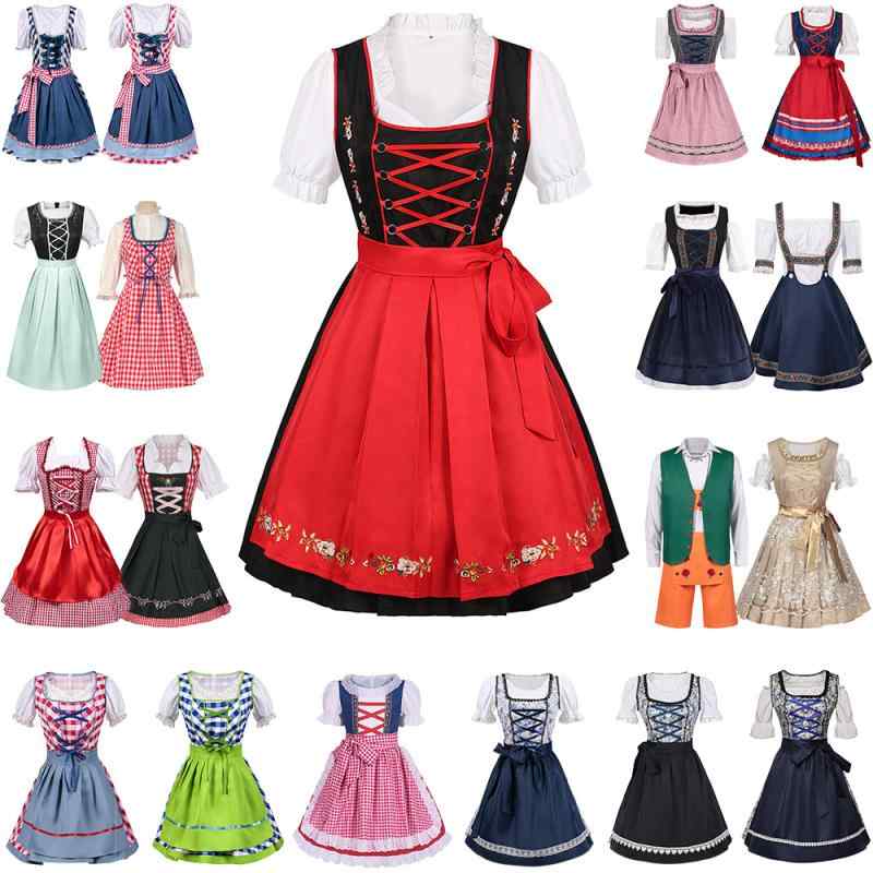 コスプレ レディース オクトーバーフェスト メイド服 衣装 半袖 レース 配色 ワンピース ドレス 仮装 ハロウィン イベント 舞台 学園祭 パーティー かわいい 女性用 ポリエステル ジャガード織り セット