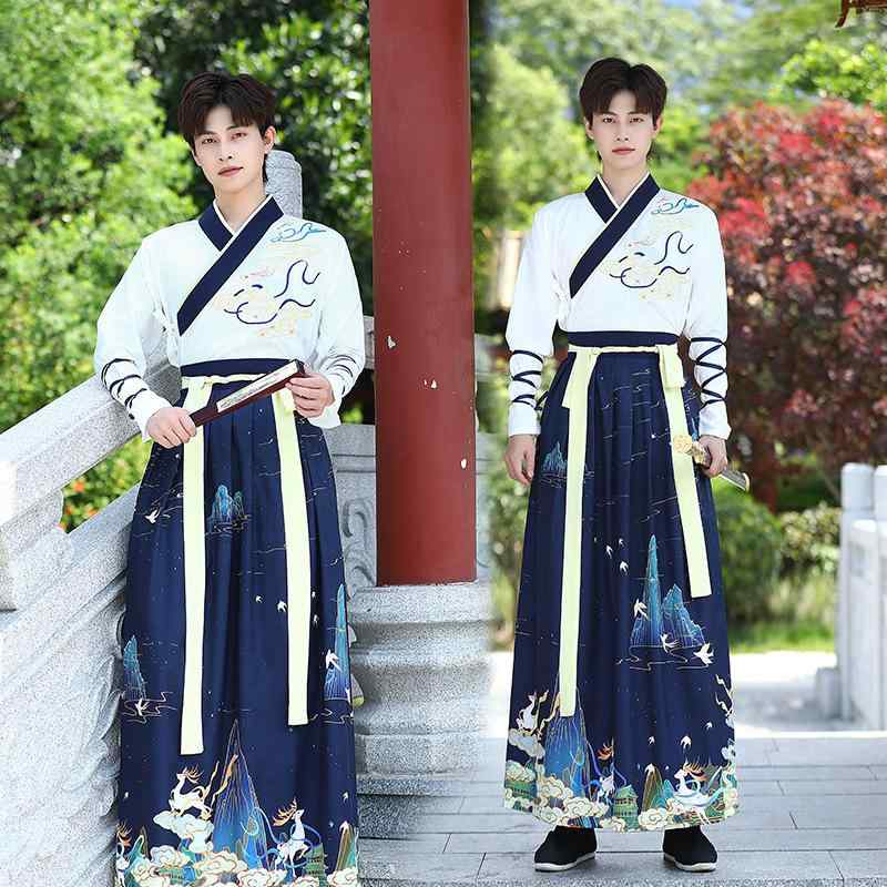 漢服 メンズ レディース 男女兼用 ユニセックス 新チャイナスタイル 中国風 武侠 剣客 コスプレ 衣装 コスチューム 上下セット 学生服 制服 発表会 民族舞踊 ダンス イベント ハロウィン 学園祭 文化祭 ゲーム衣装 アニメ 豪華刺繍