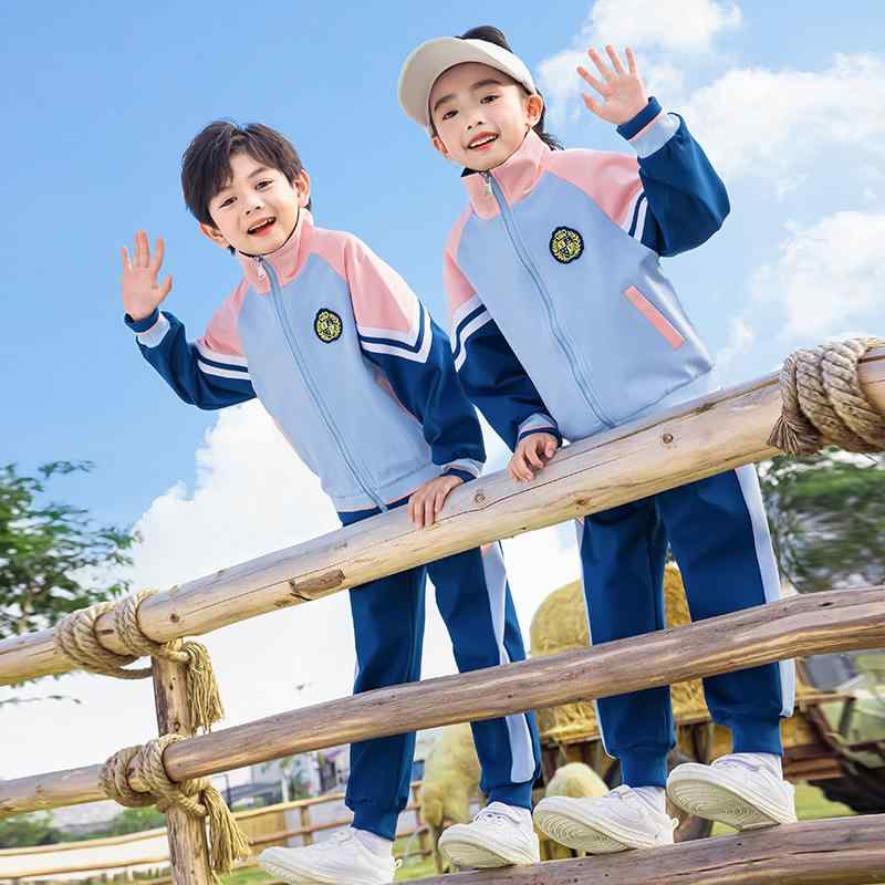 スクールユニフォーム キッズ 男女兼用 小学生 幼稚園 運動会 3点セット ベースボールジャケット 綿 ブリティッシュスタイル ジップアップ フードなし カジュアル 長袖 ロングパンツ 春夏秋冬