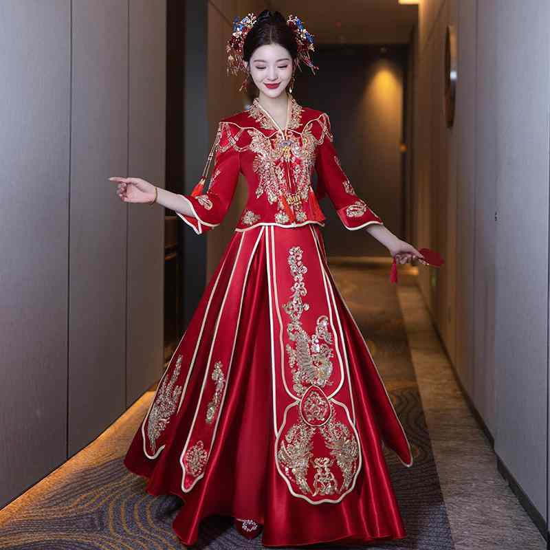 見世物ヘ服 レディース 新中華風 言い慣わし 華燭の典 華燭の典 花嫁御寮 交歓会 前撮り 寄り合い 長袖 立ち襟 ロング丈 か細い相応う ポリエステル原料品 瀬戸もの御召しもの 華燭の典 華燭の典 礼服