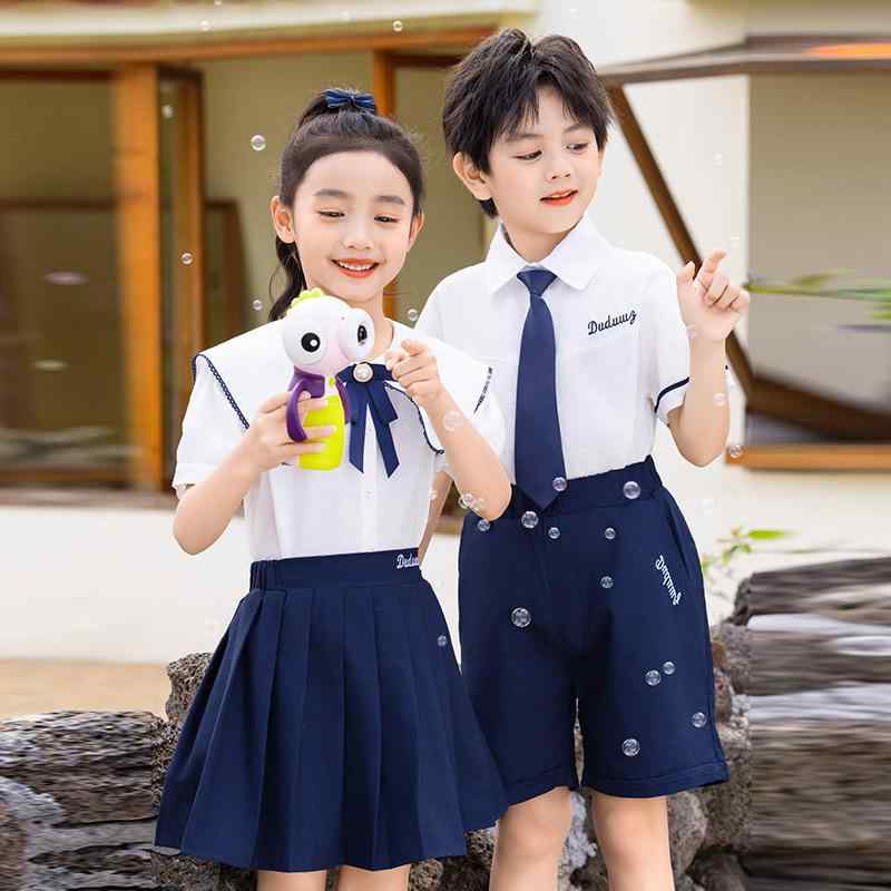 幼稚園 小学生用 制服 男女兼用 キッズ 英国風 学院風 プレッピースタイル 春夏 半袖 スカート セットアップ コットン95% 運動会 発表会 卒業写真 卒園式 入学式 団体服 ソフトタッチ