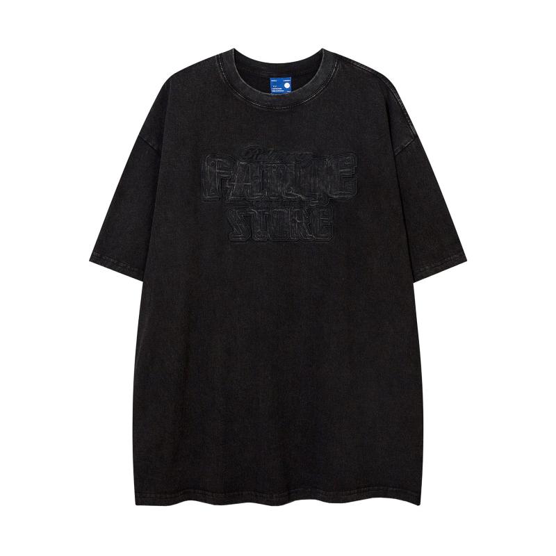Tシャツ ユニセックス ウォッシュ加工 アップリケ刺繍 アメカジ レトロ ストリート ゆったり ルーズシルエット クルーネック 半袖 通気性 綿100% 春夏