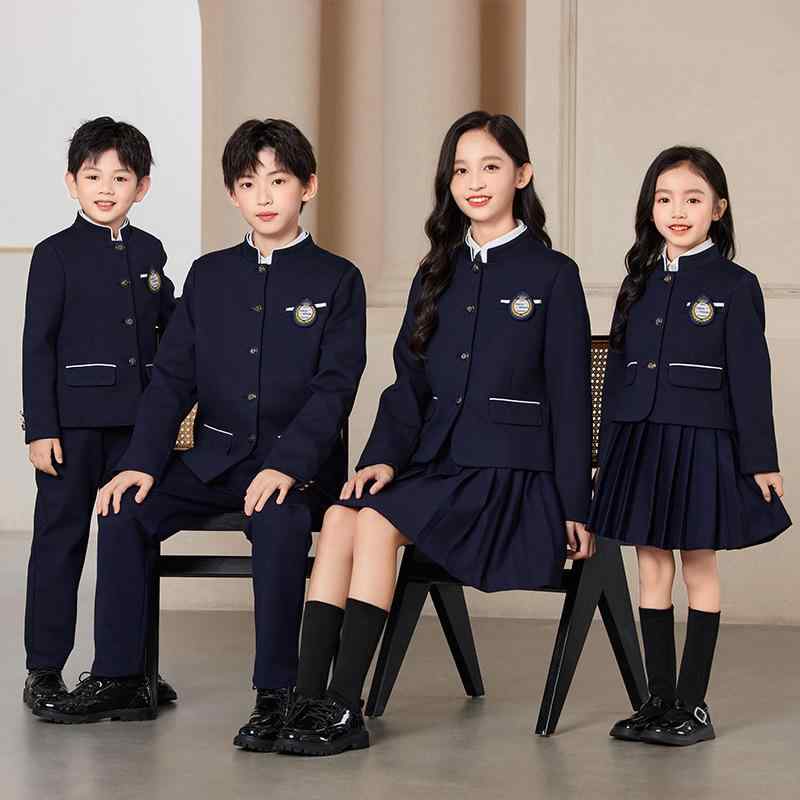 学生服 キッズ 子供 男女兼用 英国風 春秋 柔らかい 綿混 ポリエステル 幼稚園 小学校 スクール制服 園服 長袖 パンツ セットアップ シングルブレスト