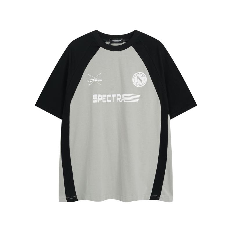 Tシャツ メンズ レディース 男女兼用 通気性 綿素材 アメリカンストリート 切り替え ラグランスリーブ ロゴ 文字 ワッペン エンブレム 半袖 オーバーサイズ ビッグシルエット ペアルック カップル ブルー グレー トップス 4,674円