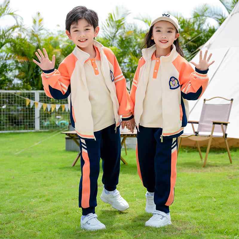 校服 幼稚園 小学生 男女兼用 春秋 アカデミー風 カジュアル スポーツウェア ジップアップ 綿95% 柔らか素材 上下セット 三点セット