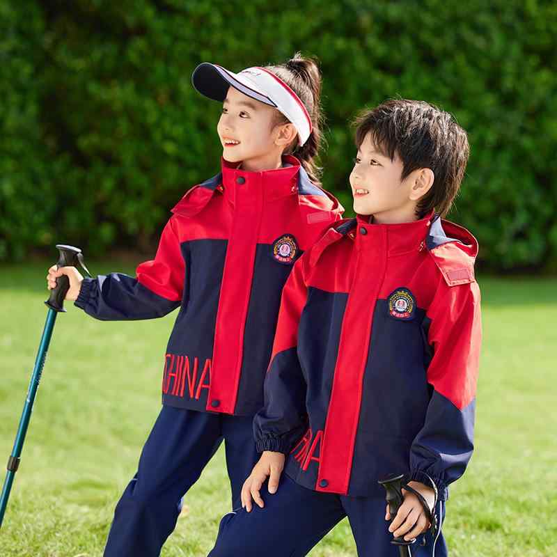 ウインドブレーカー キッズ 小学生 ジュニア 幼稚園 男女兼用 3点セット パンツセット 学校制服 スクールウェア ブリティッシュ 学園風 通学 通園 入学式 発表会 合唱 運動会 フード付き 取り外し可能 ジップアップ 柔らかい