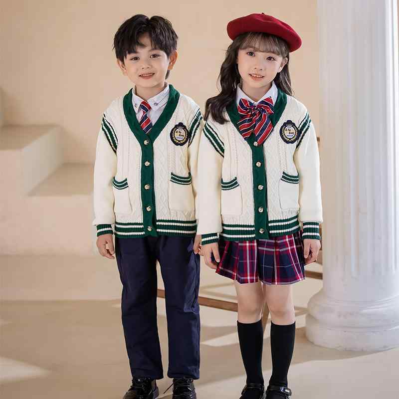 制服 キッズ 小学生 幼稚園 スクールウェア 春秋 ブリティッシュスタイル 入学式 卒園式 フォーマル ニットベスト 3点セット ベージュ 綿素材 柔らかい 肌触り良い 男女兼用