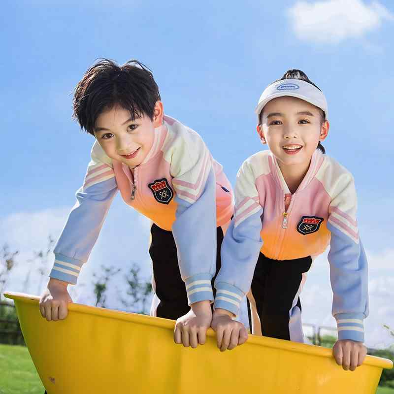 スクールウェア キッズ 男女兼用 幼稚園児 小学生 園児服 学生服 春秋 コットン素材 ソフトタッチ ベースボールウェア ジップアップ 長袖 長ズボン 3点セット 運動会 部活動 通学 普段着 カジュアルセットアップ