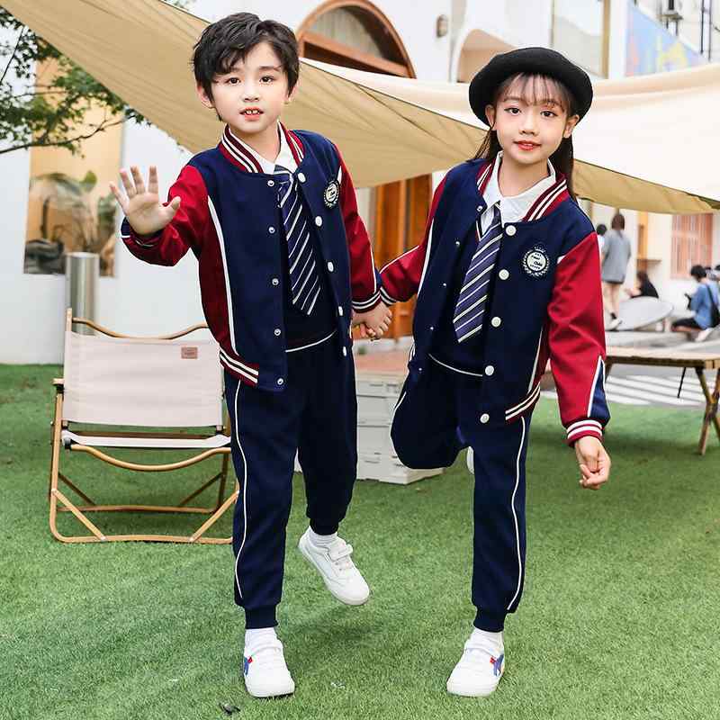 スクールユニフォーム キッズ 小学生 幼稚園 男女兼用 ブリティッシュスタイル スタジャン風 ジャケット パンツ 上下セット 綿素材 秋冬 運動会 イベント