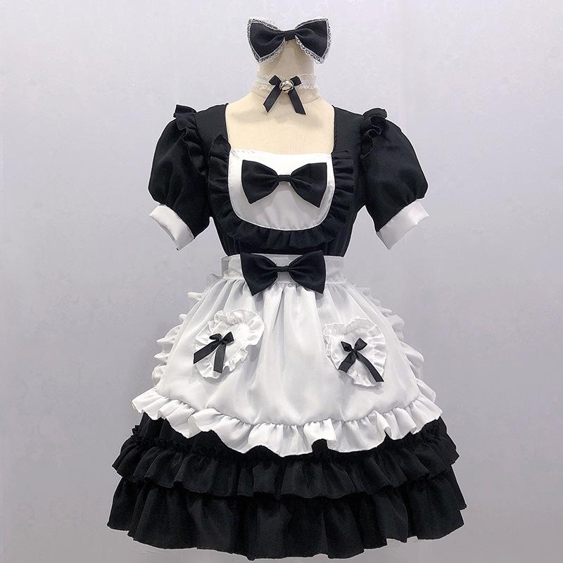 コスプレ衣装 レディース メイド服 ゴシック ロリータドレス ハロウィン ダンス 黒 ポリエステル混紡 かわいい 清楚系
