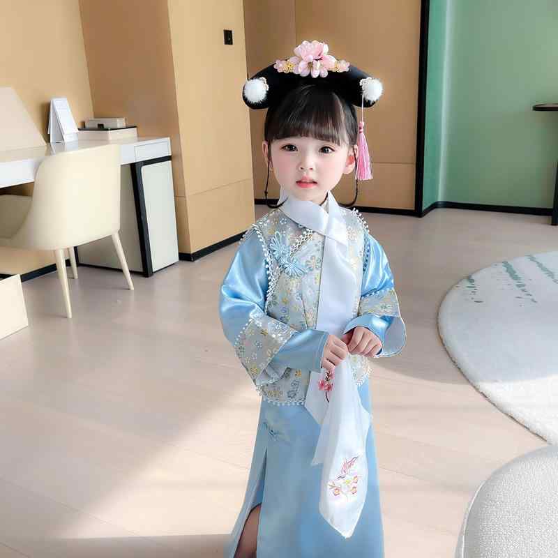 漢服 キッズ 女の子 ベビー ソフト加工 花柄 清朝 宮廷 プリンセス 中国風 伝統衣装 発表会 イベント コスプレ 誕生日 記念撮影 唐装 春秋