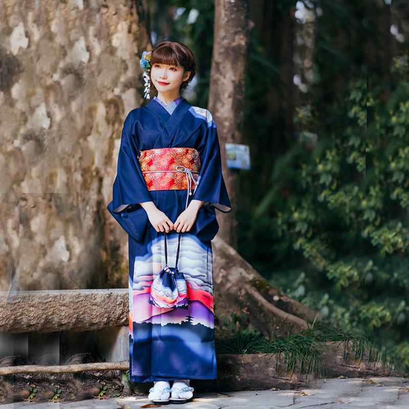 浴衣 レディース 和風モダン レトロ 上品 エレガント ロイヤルブルー 紺色 和服 パーティー イベント お呼ばれ ポリエステル素材 洗える 大人 女性用 7,114円