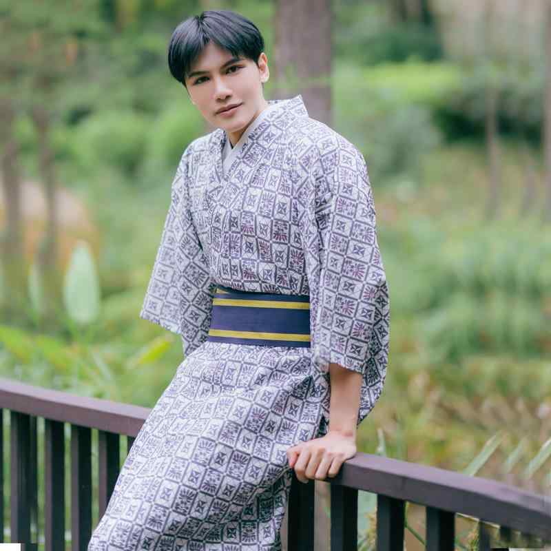和服 メンズ 伝統的 武士 侍 着物 正装 フォーマル シワになりにくい 形態安定 オールシーズン対応 ポリエステル混紡 グレー