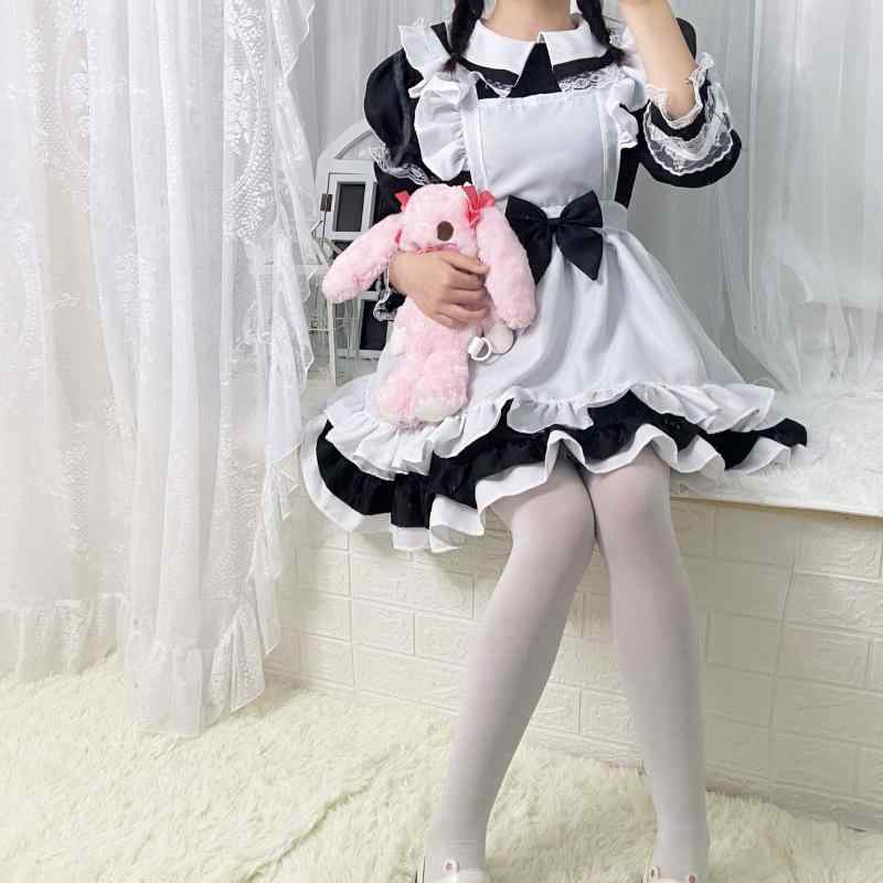 コスプレ レディース アリス イン ワンダーランド メイド服 ロリータ ファッション 長袖 かわいい ブラック プリンセスドレス 日系 アニメ イベント ハロウィン パーティー 学園祭 衣装 仮装
