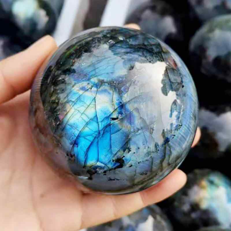 ムーンストーン 天然ラブラドライト 水晶球 クリスタルボール 研磨済み 青色 ブルー パワーストーン 風水 開運 インテリア 置物 飾り 雑貨 コレクション 記念品 癒し ヒーリング