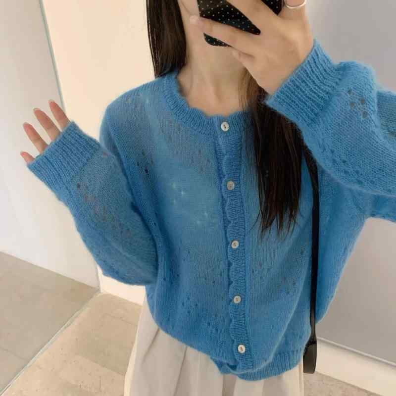 ニットカーディガン レディース 春夏 韓国ファッション ウール モヘア混紡 柔らかい 肌触り 快適 ゆったり オーバーサイズ クルーネック 長袖 ケーブル編み 無地 マカロンカラー 大人かわいい フェミニン ミドル丈 前開き 羽織り｜モズラボ