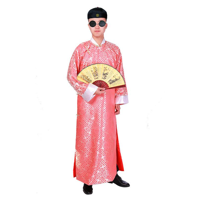 チャイナ服 メンズ 男性用 民国風 中国風 舞台衣装 演出服 演劇 コスチューム 仮装 イベント ロングガウン 長袍 唐装 紳士 若旦那 執事 織錦生地 光沢感 盤ボタン ポリエステル素材