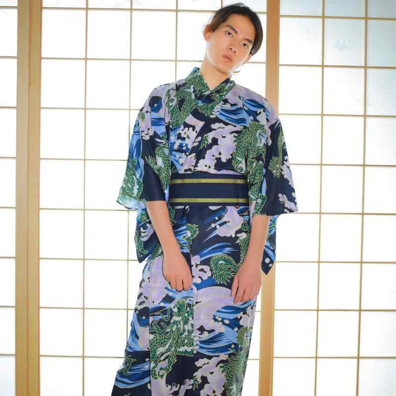 和服 メンズ 男性用 伝統 武士 紳士スタイル 騰雲龍柄 ポリエステル素材 総柄プリント オールシーズン 春夏秋冬 普段着 部屋着