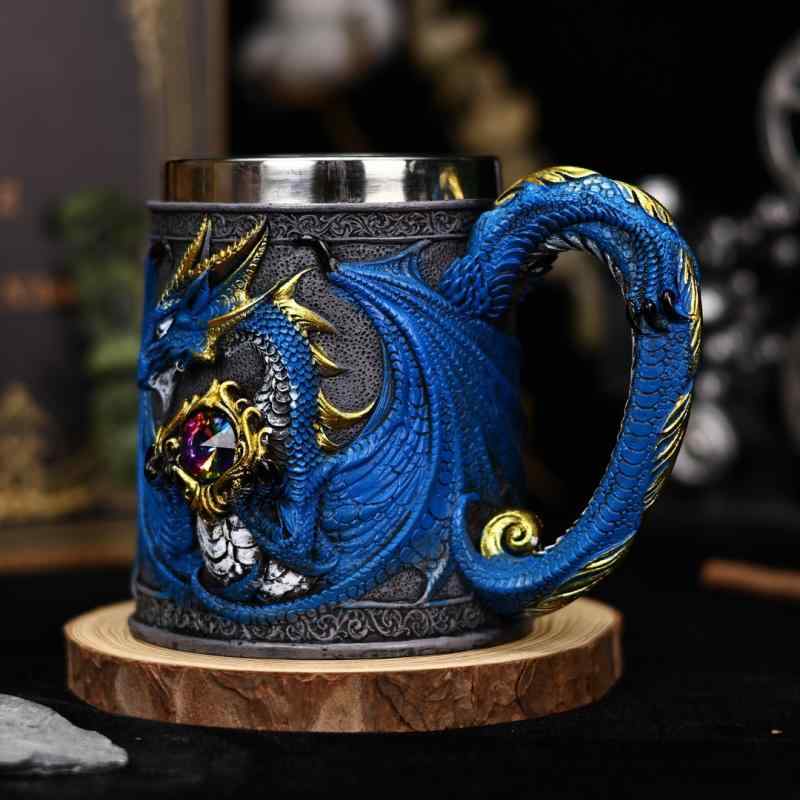 マグカップ ステンレス製 ドラゴン 竜騎士 ヨーロッパ中世 神話 ファンタジー レトロ 大容量 450ml ビアジョッキ コーヒーマグ タンブラー オフィス 家庭用 バー カフェ