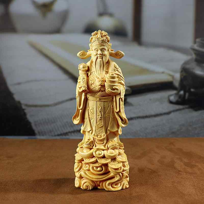 置物 文財神 黄楊木彫刻 中国式 開運 縁起物 金運 商売繁盛 木製 工芸品 コレクション インテリア オブジェ ギフト 雑貨｜モズラボ