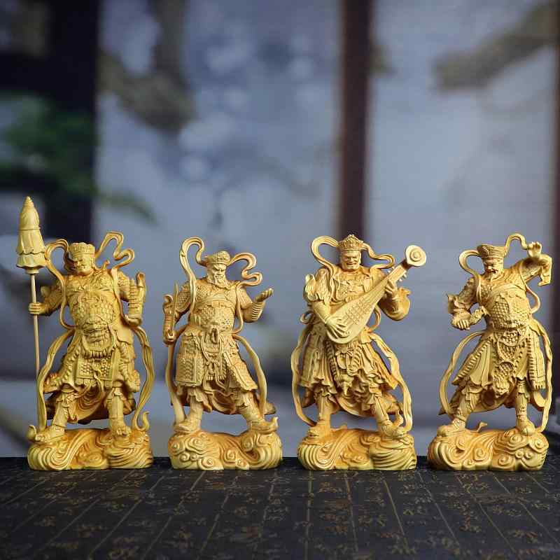 仏像 置物 黄楊木彫 ツゲ材 木製 手彫り 四天王像 金剛力士 守護神 開運 厄除け 魔除け 風水 縁起物 中国風 アジアン 玄関 リビング インテリア 飾り オブジェ