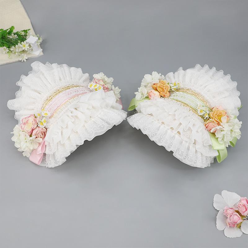 帽子 レディース UVカット 日よけ 通気性 ロリータ ボネット帽 麦わら帽子 手作り レース 薔薇 カメリア フレンチスタイル 田園風 お茶会 ヘッドドレス 春夏