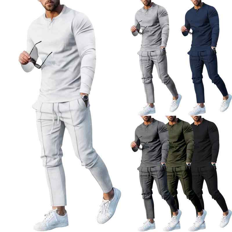 メンズ セットアップ 春秋 カジュアル スポーツウェア 2点セット クルーネック 長袖 Tシャツ ロングパンツ 上下セット 部屋着 ルームウェア ポリエステル素材 快適 リラックスウェア