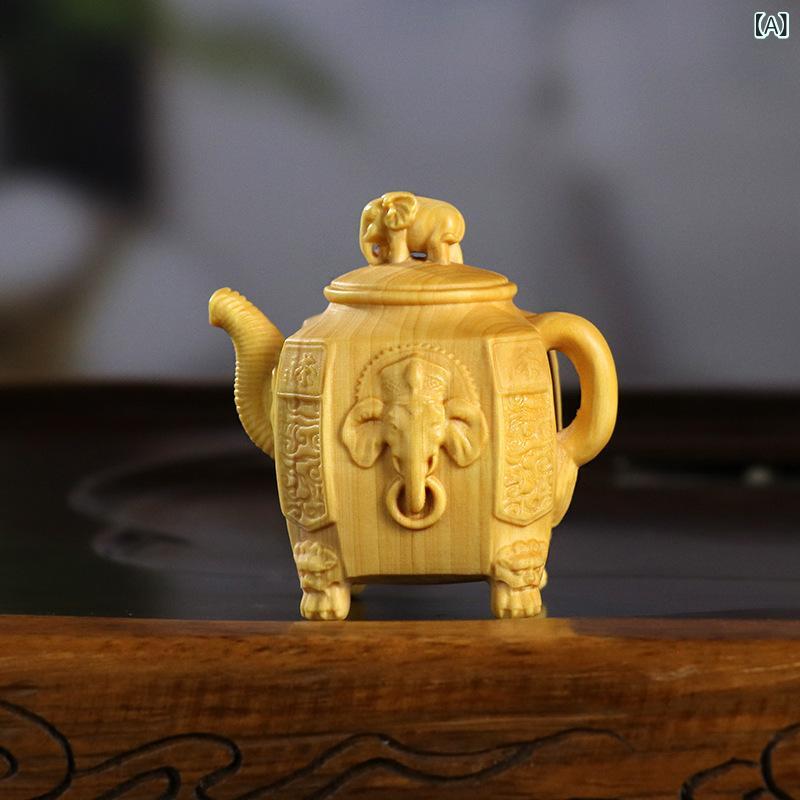 黄楊木彫り置物 木製 中華風 縁起物 象 壺型オブジェ 開運 八方招福 インテリア雑貨 掌玩物 手持ち飾り 文玩 コレクション 精密彫刻 工芸品 ギフト 贈り物 プレゼント 4,500円