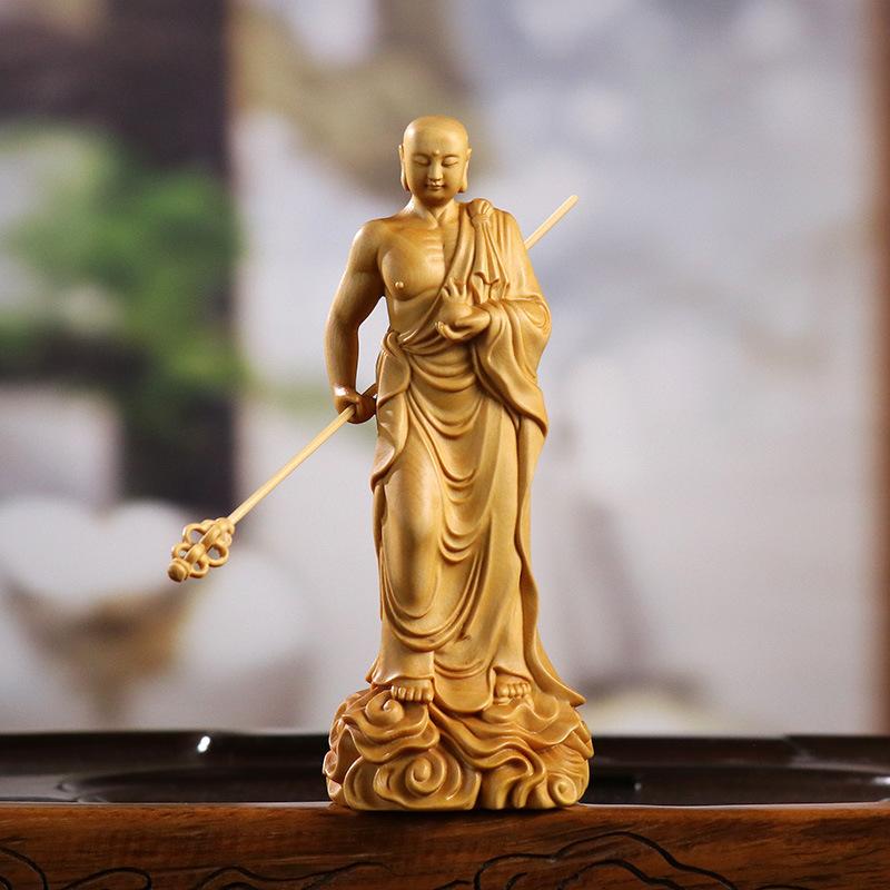 仏像 置物 黄楊木彫り 地蔵菩薩 丁寧な手彫り つげ材 中国風 開運 縁起物 インテリア リビング 書斎 玄関 飾り 工芸品 美術品 オブジェ コレクション