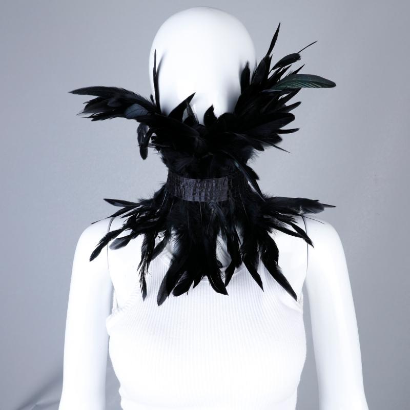 フェザー 付け襟 ハロウィン ゴシック ダーク系 パンク V系 ファッション 仮装 コスプレ 舞台 ステージ イベント ダンス衣装 ボア ブラック ホワイト 男女兼用 オールシーズン