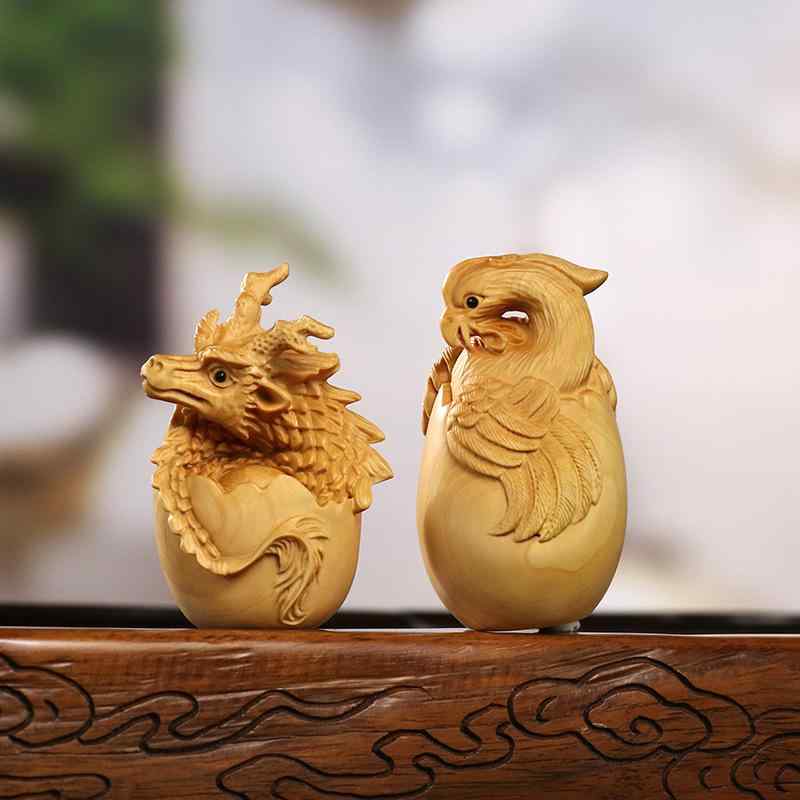 置物 メンズ レディース 黄楊木彫刻 龍鳳呈祥 龍卵 鳳凰卵 ユニーク 新中華風 持ち歩き 掌中玩物 手持ちオブジェ 癒し 鑑賞用 開運 縁起物 風水グッズ