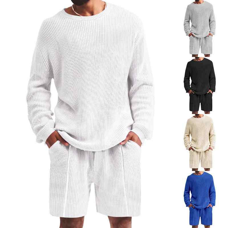 セットアップ メンズ ワッフル生地 ポリエステル 長袖 Tシャツ ショートパンツ 2点セット カジュアル スポーツ ルームウェア 部屋着 春夏