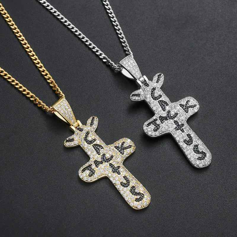 ネックレス ヒップホップ ストリート クロス ペンダント ジルコニア 銅製 ステンレス製 3mm キューバンチェーン ゴールド アクセサリー トレンド
