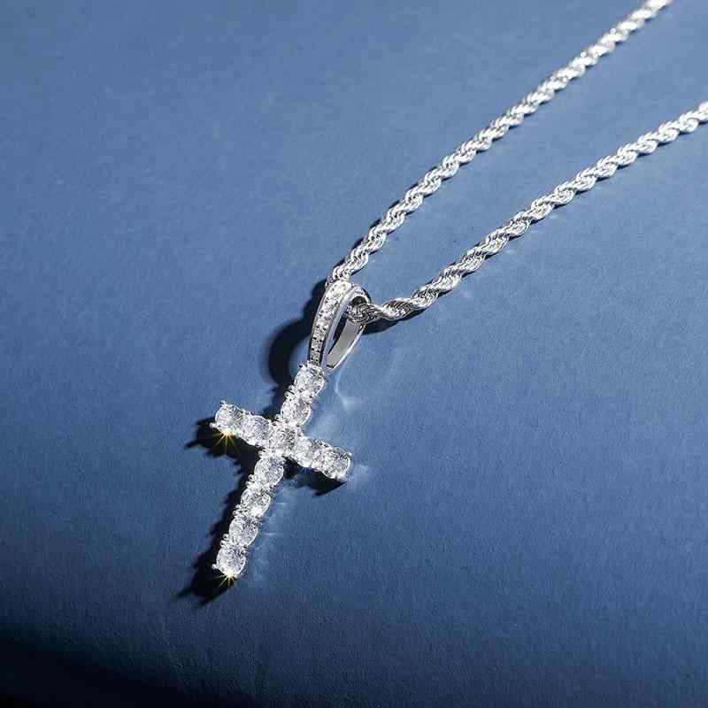 ネックレス メンズ ヒップホップ 925シルバー ジルコニア パヴェ ゴールドメッキ ソリッド クロス 十字架 ペンダント 高級感 アクセサリー