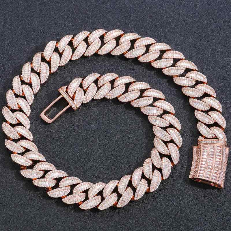 ネックレス メンズ ヒップホップ 20mm ローズゴールド T字ジルコニア きらめく マイアミキューバンチェーン 重厚感 ワイルド ストリートファッション 個性的|モズラボ