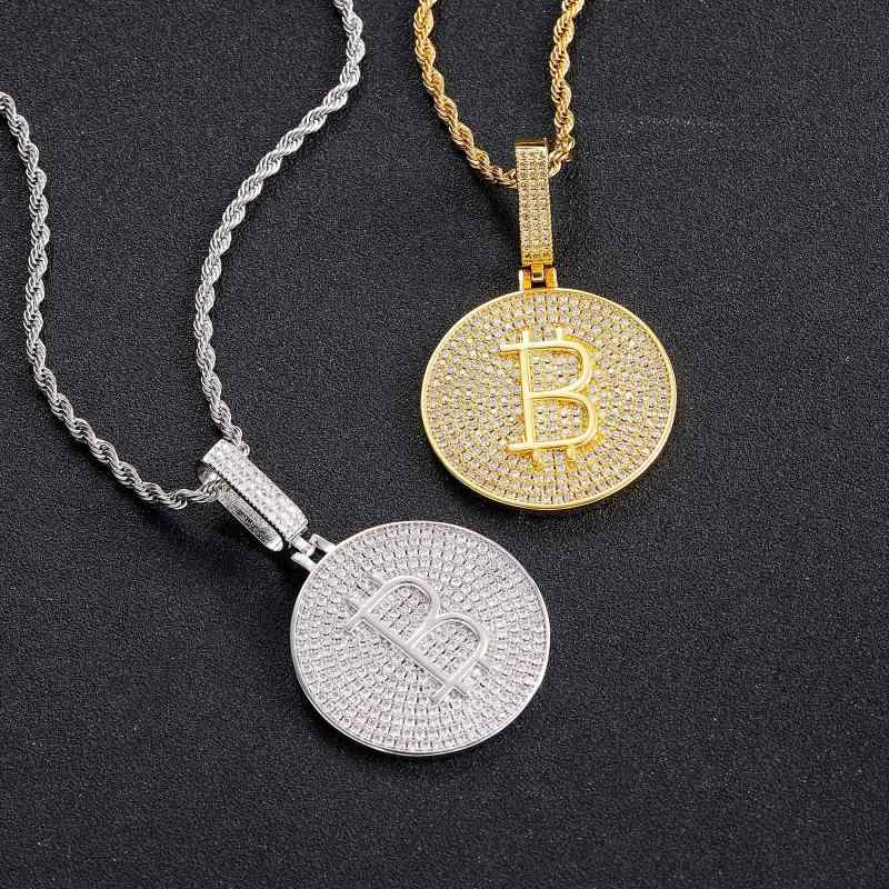 ペンダント メンズ 男性用 欧米風 ヒップホップ ストリート系 ビットコイン モチーフ 銅製 真鍮 マイクロパヴェ ジルコニア ソリッド 光沢 個性的 ラッパー ファッション ネックレスチャーム