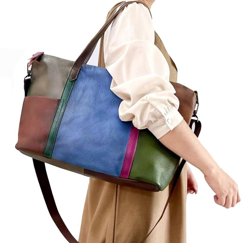 バッグ レディース 頭層牛革 本革 大容量 A4対応 2way ショルダーバッグ 斜めがけ トートバッグ レトロ バイカラー 切り替え ソフトレザー 多機能 通勤 通学 デイリーユース
