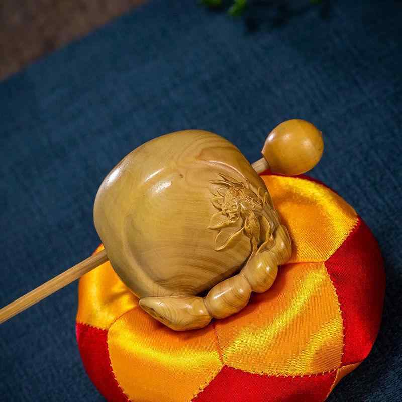 木魚 黄楊木 蓮 彫刻 無垢材 瞑想用 打楽器 ストレス解消 リラックス 癒しグッズ 置物 家庭用 オフィス用 インテリア オブジェ 和モダン プレゼント ギフト