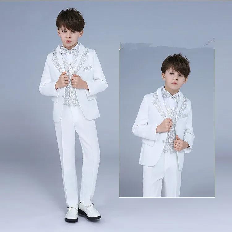 男の子 フォーマルスーツ セレモニースーツ スパンコール 舞台 発表会 結婚式 フラワーボーイ バイオリン演奏 司会者 衣装 3点セット ジャケット ベスト パンツ ポリエステル 欧米風 オールシーズン