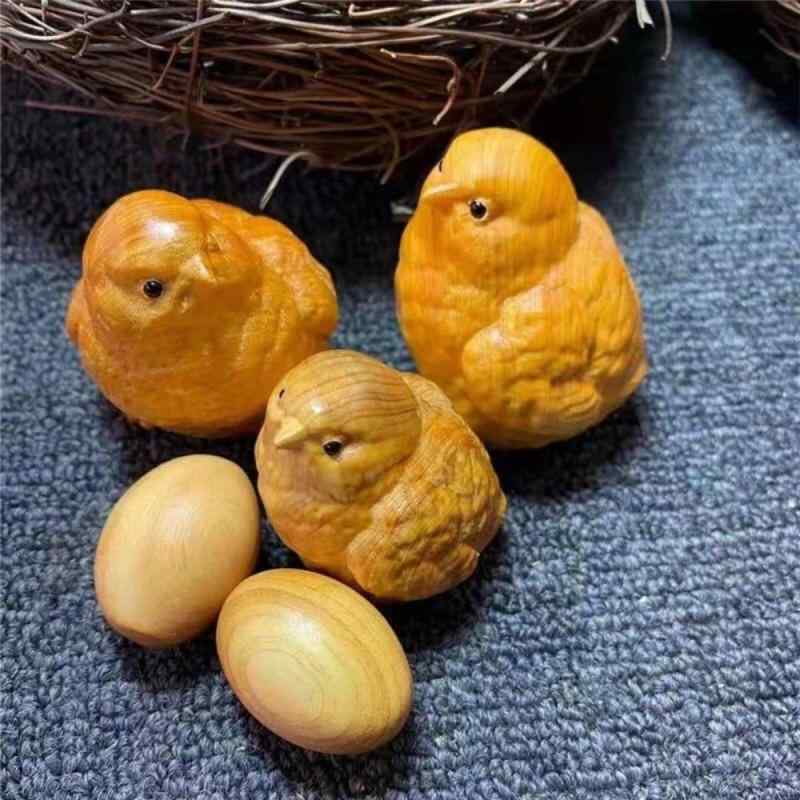 置物 南米ツゲ材 木彫り ひよこ 親子 鳥の巣 巣箱 デスク 卓上オブジェ インテリア 雑貨 おしゃれ かわいい 手作り 木製工芸品 モダンオリエンタル